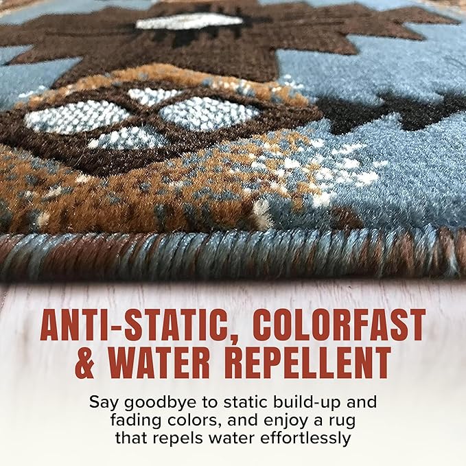 YHSF South West Native American Area Rug C318 - Easy Clean, Thick, Soft, Durable Native Tribal American Indian Inspired Rug for Bedroom/Living Room and More - Blue-Brown, 8 Feet x 10 Feet