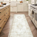 Runner Rug 2x6 Entryway Rug - Machine Washable Vintage Boho Area Rug Non-Slip Kitchen Runner Soft Stain Resistant Runners for Hallways Entryway Laundry Kitchen Bathroom Bedroom (Beige, 2'x6')