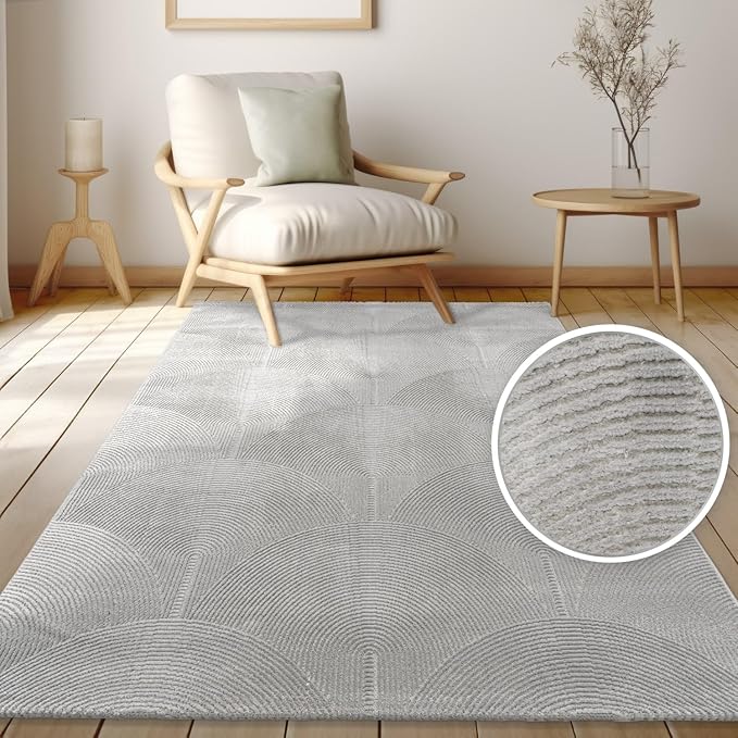 Paco Home Modern Area Rug with Minimalist Arched Lines in Neutral Grey, Size: 5'3" x 7'3"