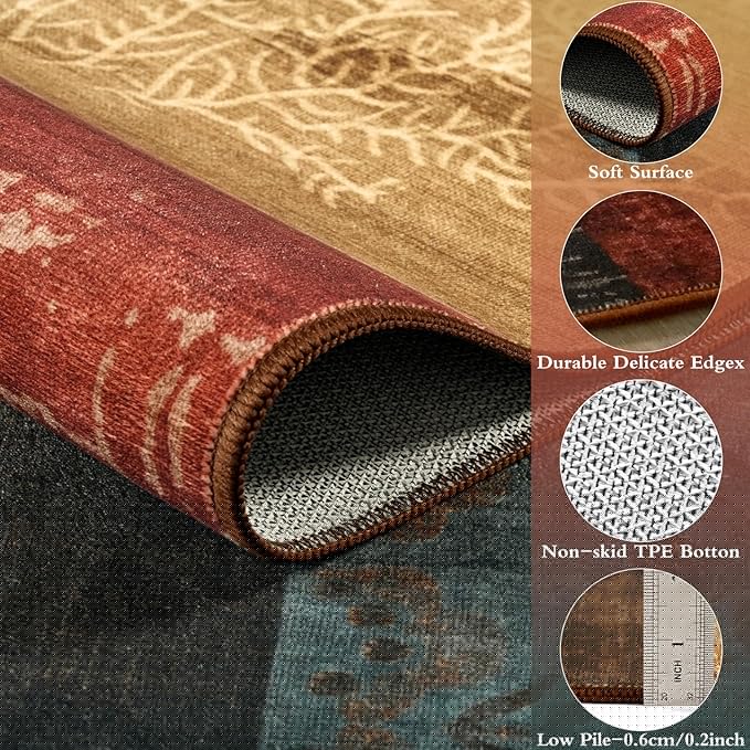 DweIke Washable Area Rugs for Living Room, 6x9 Large Bedroom Rugs, Geometric Print Non Slip Low Pile Indoor Throw Carpets for Bedroom Apartment Dining Room Home Office Hardwood Floor, Colorful