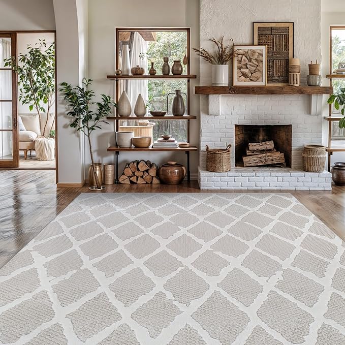 Modern Indoor Rug Diamond 9x12 Area Rugs for Living Room Luxury Kitchen Bedroom Durable Soft Geometric Durable Low and High Pile Stain Resistant Non Shedding Area Carpet 9x12