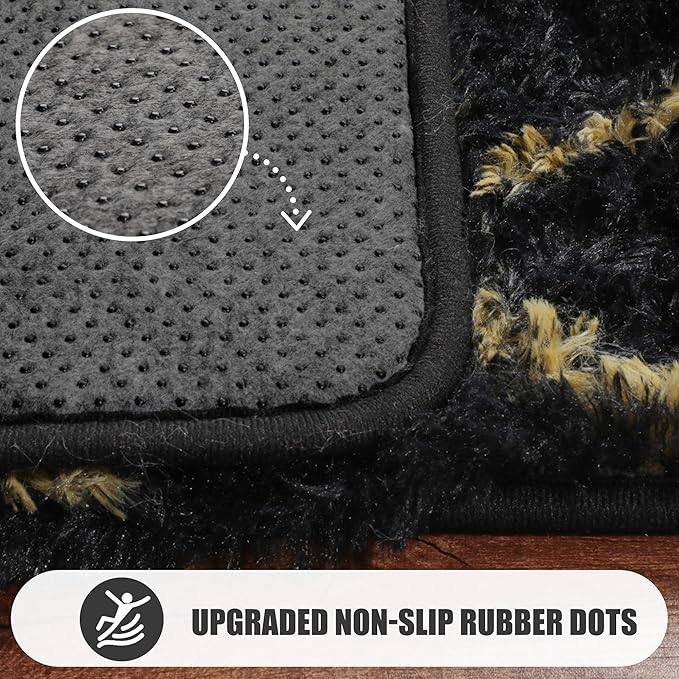 ONASAR 7x9 Area Rugs for Living Room Bedroom, Washable Large Boho Fluffy Black and Gold Throw Rug, Geometric Soft Plush Shaggy Floor Carpet for Nursery Kids Girls Boys Teen Dorm Home Decor Aesthetic