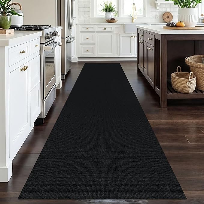 EARTHALL Long Runner Rug 3x12 Ft Non Slip Runners for Hallways Cotton Non Slip Entryway Runner Braided Kitchen Runner Indoor Outdoor Carpet Runners for Entryway, Hall, Foyers, Black