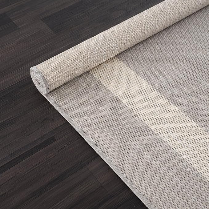 CAMILSON Outdoor Rug 6x9,Modern Outside Rugs for Patios Porches Waterproof Durable Washable Non-Shedding, Easy-to-Clean Indoor Outdoor Area Carpet (6 x 9, Bordered - Gray/White)