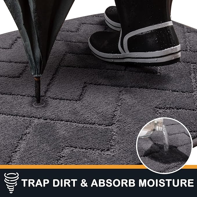 PURRUGS Dirt Trapping Door Mat 34" x 59", Non-Slip Machine Washable Entry Rug, Shoe Scraper, Dog Doormat, Super Absorbent Welcome Mat for Front & Back Door, Muddy Wet Shoes & Paws, Grey