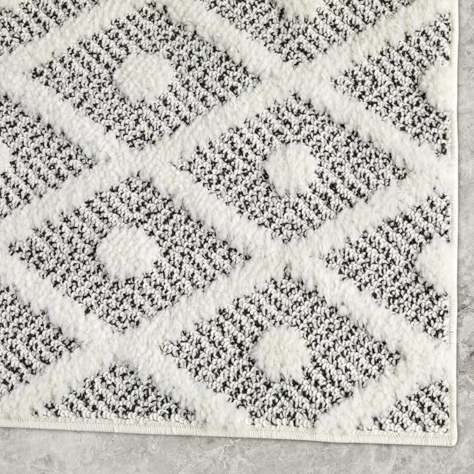 Antep Rugs Palafito 2x5 Geometric Shag Diamond High-Low Pile Textured Indoor Area Rug (Gray, 2' x 5')