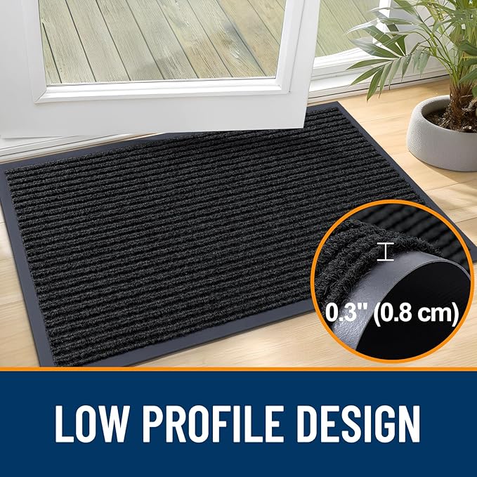 OLANLY Front Door Mat Indoor Outdoor Entrance, Waterproof Heavy Duty Doormat, Fade Resistant, Low Profile, Easy Clean Patio Porch Welcome Floor Mats for Entry, 47x34, Black