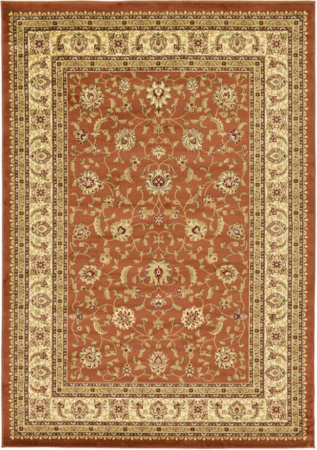 Unique Loom Voyage Collection Traditional Oriental Classic Intricate Design Area Rug (7' 0 x 10' 0 Rectangular, Terracotta/Ivory)