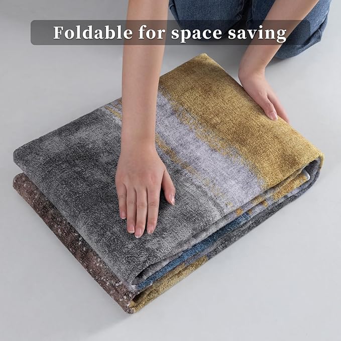 Ciicool Modern Abstract Yellow Gray Rug for Living Room, 4'x6' Machine Washable Area Rug Non-Slip Rug, Low-Pile Contemporary Indoor Dining Floor Carpet for Bedroom Office Under Table Home Decor