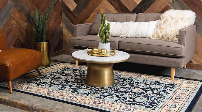Unique Loom Sialk Hill Collection Area Rug - Washington (5' 3" x 8' Rectangle Navy Blue/Cream)