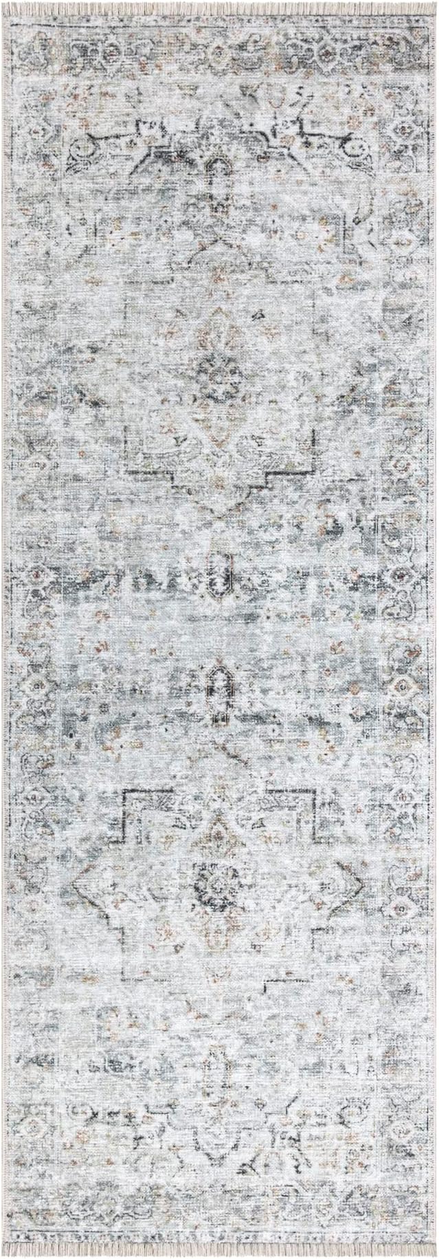 Bloom Rugs Caria Washable Non-Slip 10 ft Runner - Ivory/Gray/Caramel Traditional Runner for Entryway, Hallway, Bathroom, and Kitchen - Exact Size: 2'6" x 10'