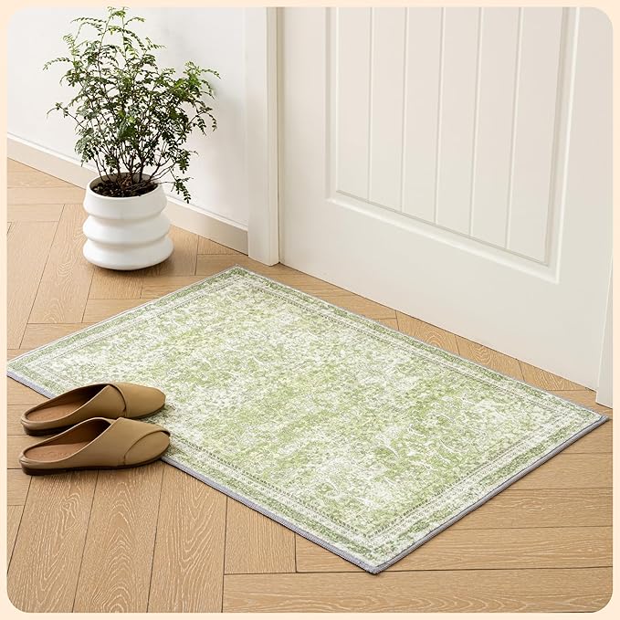 Istana 2x3 Area Rug - Light Green Boho Rugs for Living Room 2x3 - Foldable Small Rugs for Bedroom - Stain Resistant Washable Rug Non Slip - Eco-Friendly Area Rugs Indoor