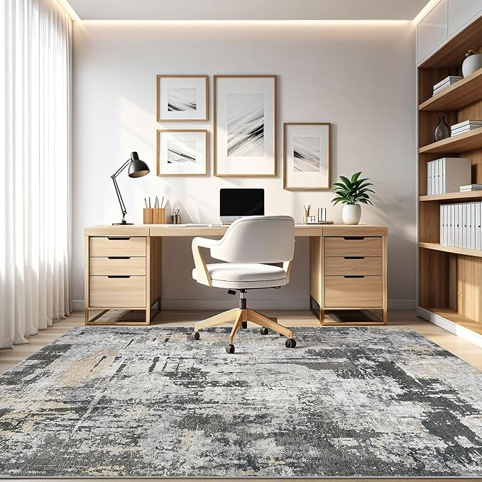 8x10 Area Rugs Living Room: Washable Large Abstract Modern Soft Rug Stain Resistant Indoor Floor Non Slip Accent Carpet for Bedroom Nursery Playroom Dining Room Office Dorm Home House- Black Gold