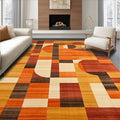 Flatwoven High Traffic Area Rug 8x10, Orange Rust Copper Abstract Geometric Shape, Non Slip, Stain Resistant, Washable Area Rugs for Living Room, Bedroom (Orange, 8x10)