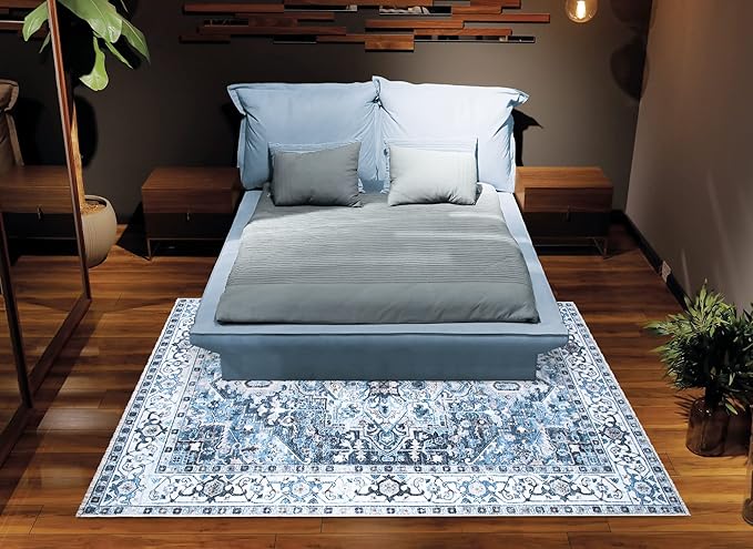 Bloom Rugs Caria Washable Non-Slip 3x5 Rug - Navy Blue Traditional Area Rug for Living Room, Bedroom, Dining Room, and Kitchen - Exact Size: 3' x 5'