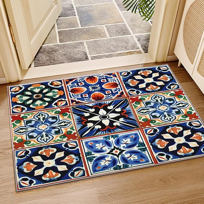Moroccan Trellis Rugs 8x10-7x10 ft, Moroccan Tile Rug, Colorful Trellis Area Rugs for Living Room Bedroom, Geometric Patchwork Washable Rug Non-Slip Carpet, Oriental Traditional Decor & Gifts