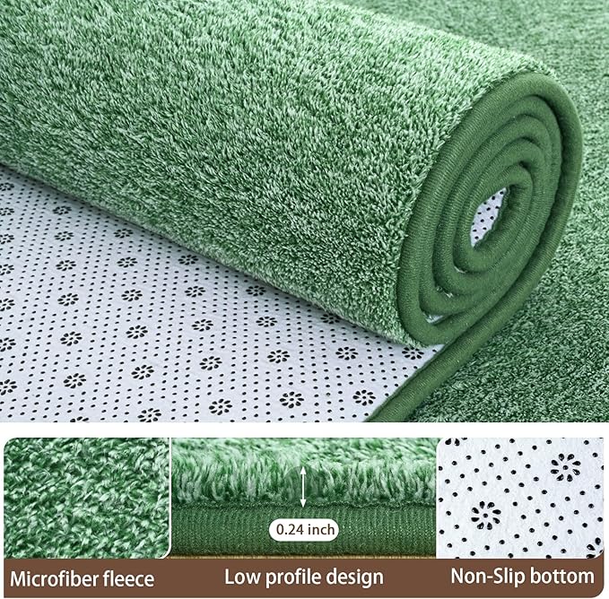 AROGAN Washable 2x8 Runner Rug for Hallway, Long Runner Rugs wtih Soft Memory Foam for Bedroom, Non Slip Backing Carpet Runners for Hallways, Kitchen, Bathroom, Entryway Home Decor, Matte Green