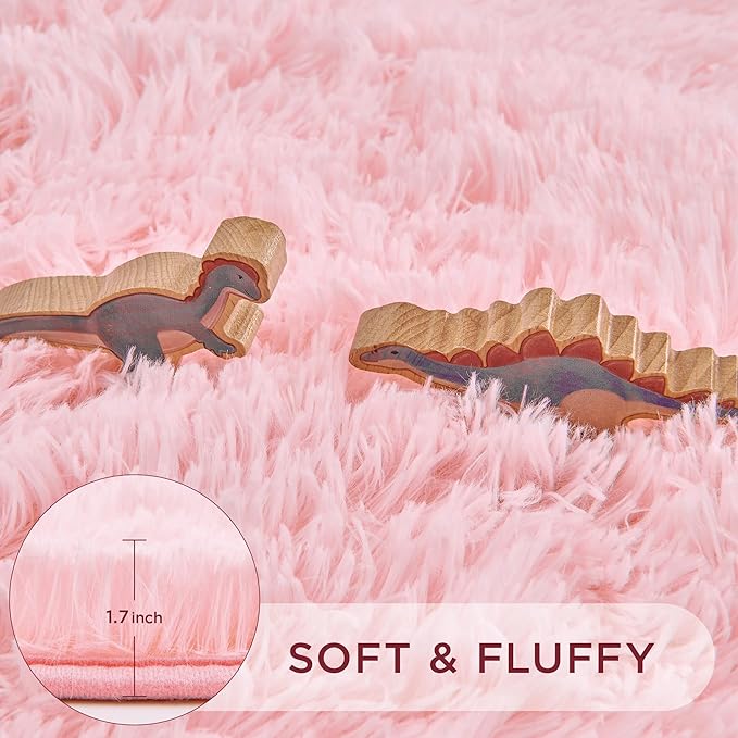 Andency Pink Round Area Rug for Bedroom, Shag Fuzzy Plush Circle Rug 7'X7' for Room, Cute Fluffy Circular Carpet for Dorm Playroom