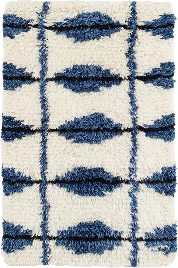 Dash and Albert Noma Wool Area Rug - 9.5 X 13.5 Indigo Geometric Handwoven Accent Rug - Durable, High Pile, Plush, Bedroom, Living Room, Dining Room - Premium Luxury Hotel Quality Soft Breathable
