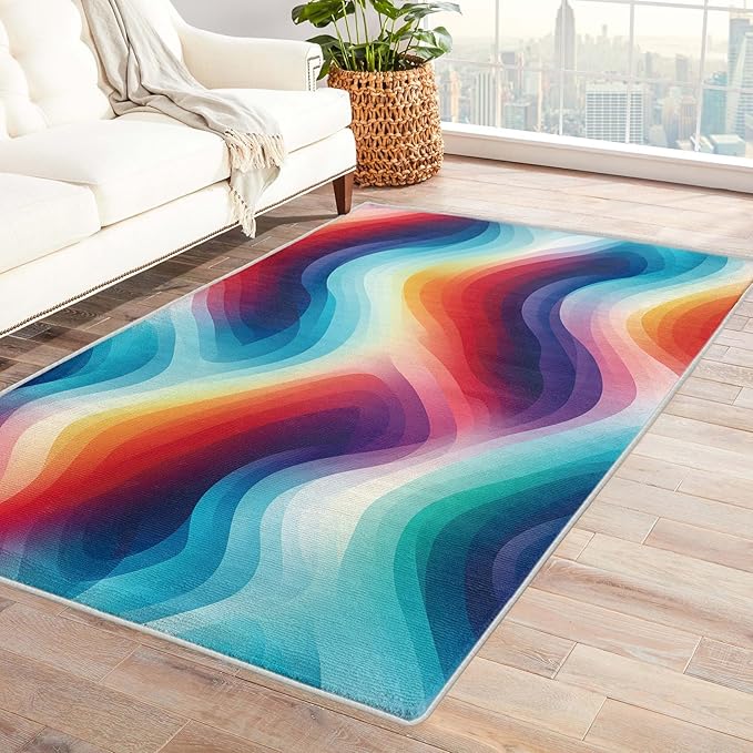 Rainbow Gradient Rug, 5x6 Rug, Modern Rugs for Living Room Bedroom, Abstract Large Area Rug, Washable Rug Non Slip Soft Indoor Carpet, Rainbow Gradient Home & Room Decor