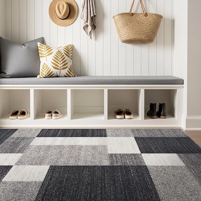Rugshop Modern Boxes Design Non-Slip (Non-Skid) Area Rug 5 X 7 (5' 3" X 7' 3") Gray