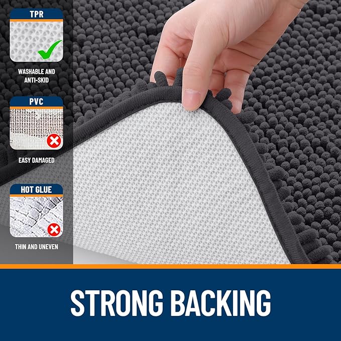 OLANLY Bathroom Rugs 24x16, Extra Soft Absorbent Chenille Bath Rugs, Rubber Backing Quick Dry, Machine Washable Bath Mats for Bathroom Floor, Tub and Shower, Home Decor Accessories, Dark Grey