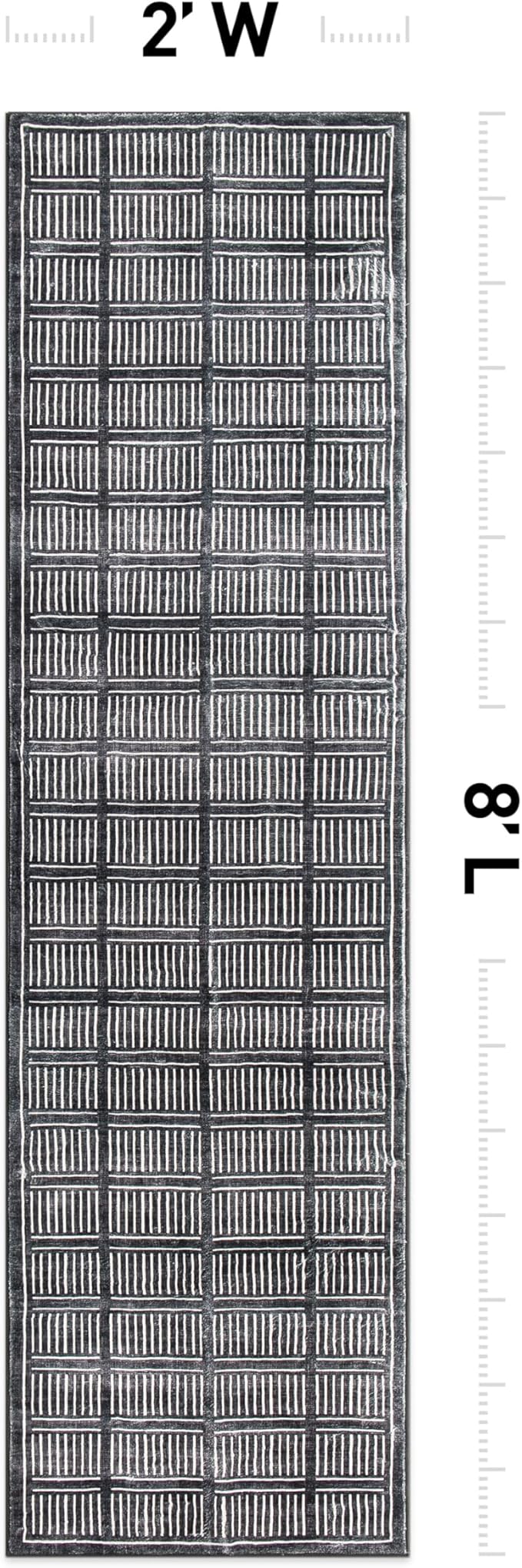 Rugshop Bohemian Stripe Lines Washable Non Slip Runner Rug 2' x 8' Black