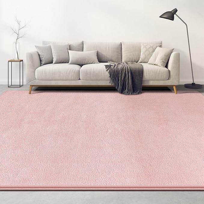 Large Area Rugs for Living Room Bedroom, 6x9 Feet Pink Rug, Minimalist Modern Shag Rug, Soft Thick Comfy Memory Foam Indoor Carpet, Non-Slip Washable Rug for Boys Girls Dorm Nursery Room Home Decor