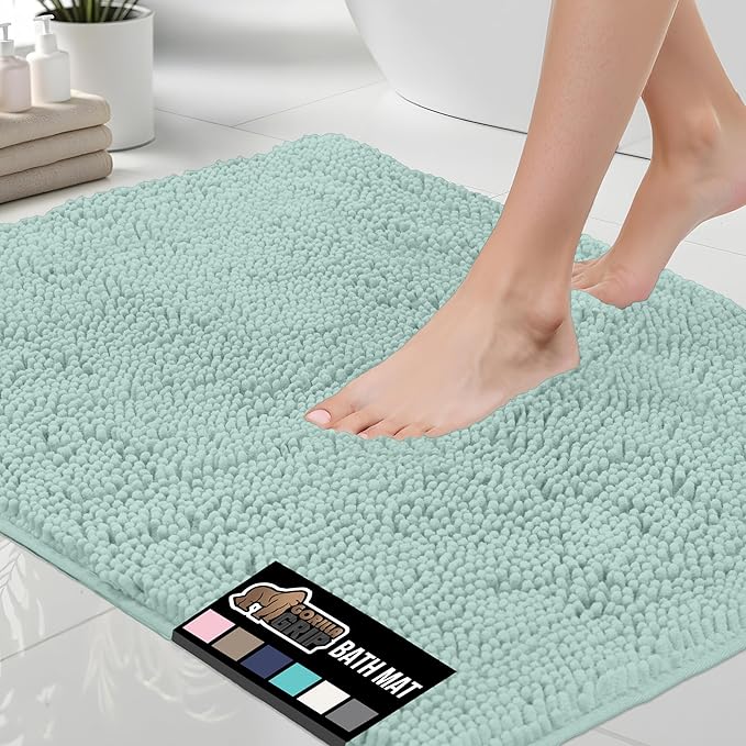 GORILLA GRIP Bath Rug Mat 44x26, Soft Absorbent Chenille, Quick Dry Microfiber Mats, Rubber Backing Washable Shower Floor Rugs, Bathmat Runner, US Designed Bathroom Home Decor Accessories Seablue