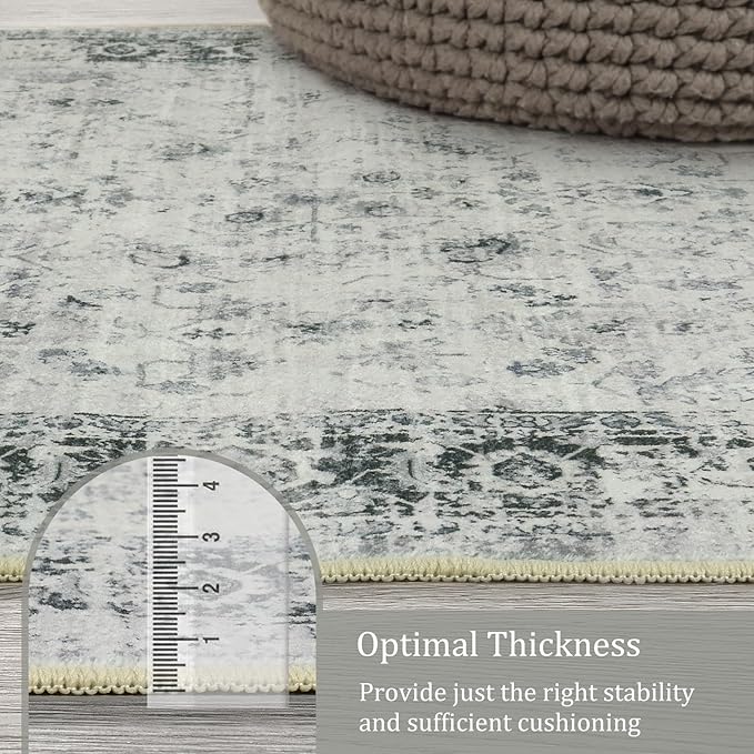 Morebes Vintage 12ft Runners for Hallways, Washable Long Kitchen Runner Rug Non-Slip, Soft Distressed Indoor Floor Throw Carpet for Entryway Farmhouse Living Room Office Foyer, Grey