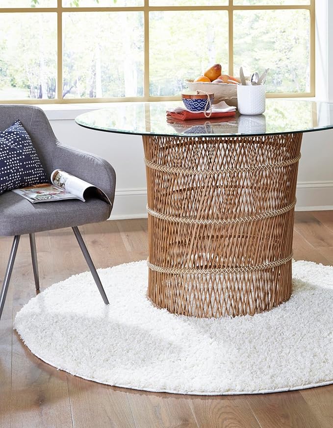 Unique Loom Solid Shag Collection Area Rug (10' 2" Round, Snow White)