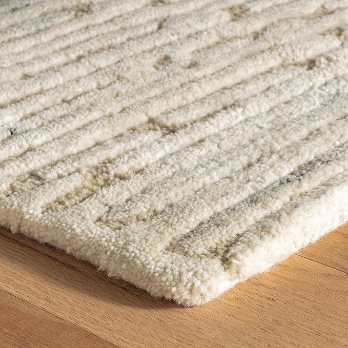 Dash & Albert Malone Oatmeal Hand Tufted Wool Rug, 4 X 6 Feet, Neutral Graphic Pattern - Premium Luxury Hotel Quality Soft Breathable Hypoallergenic Machine Washable Easy Care All Season