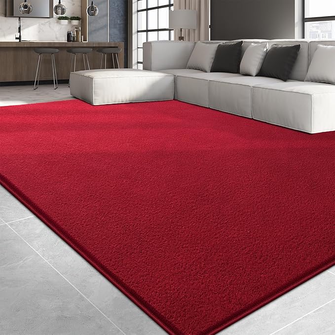 Large Area Rugs for Living Room Bedroom, 6x9 Feet Burgundy Red Rug, Minimalist Modern Shag Rug, Soft Thick Memory Foam Indoor Carpet, Non-Slip Washable Rug for Boys Girls Dorm Nursery Room Home Decor