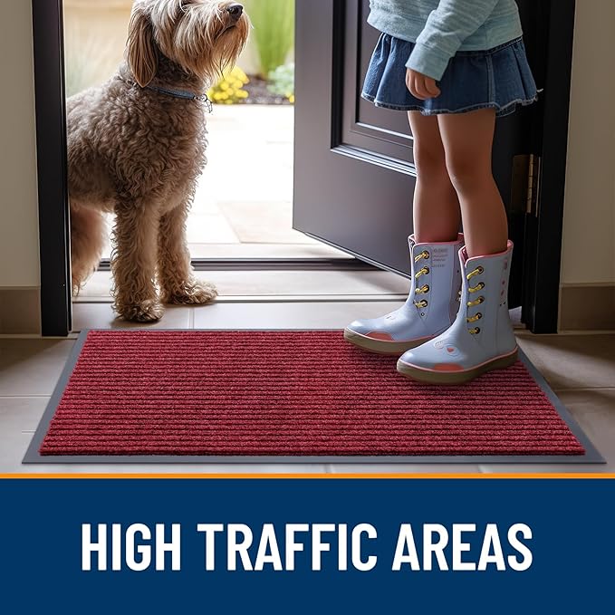 OLANLY Front Door Mat Indoor Outdoor Entrance, Waterproof Heavy Duty Doormat, Fade Resistant, Low Profile, Easy Clean Patio Porch Welcome Floor Mats for Entry, 59x40, Wine Red