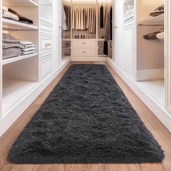 Fluffy Area Rugs for Living Room, Soft Shaggy Carpets for Living Room, Upgrade Anti-Slip Fuzzy Rugs for Kids' Room, Perfect Decor for Modern Home Charcoal 2x6 Feet