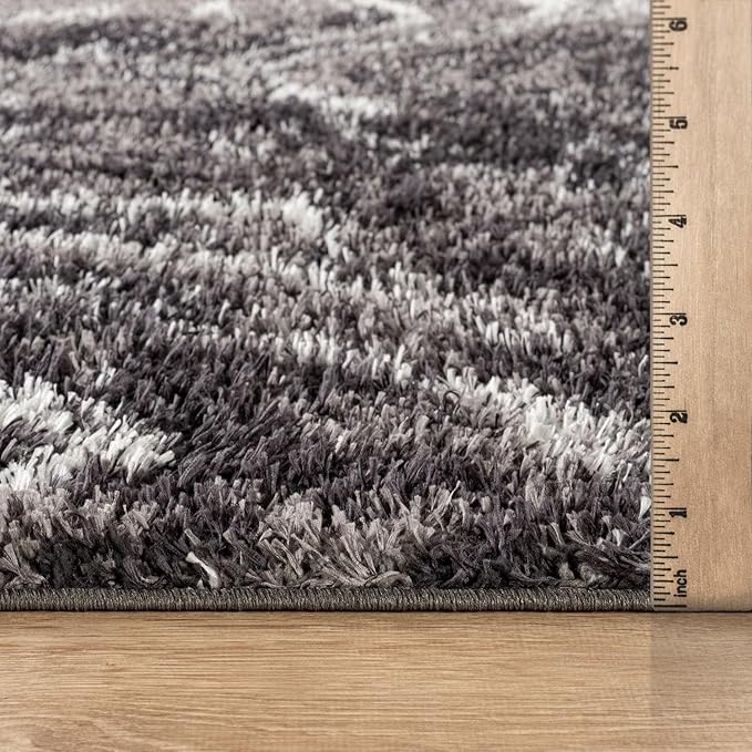 Rugshop Abstract Marble Shag Runner Rug Anthracite Dark Gray 2' 3" x 12' Great for Long Hallways, Open Entryways, or Galley Kitchens