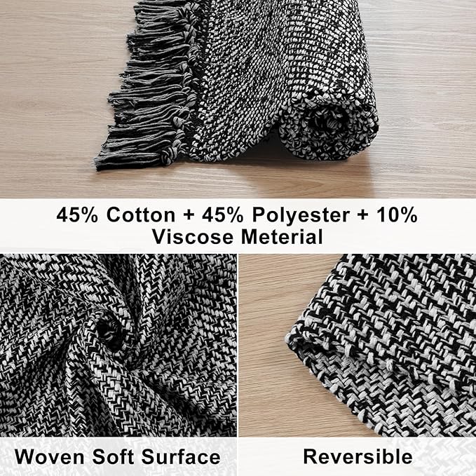 Collive Long Hallway Runner Rug 2.6' x 10', Washable Runners Indoor Entryway Rug, Black/Cream Braided Woven Kitchen Rugs Low-Profile Front Door Floor Carpet for Laundry Room Bedroom Doorway