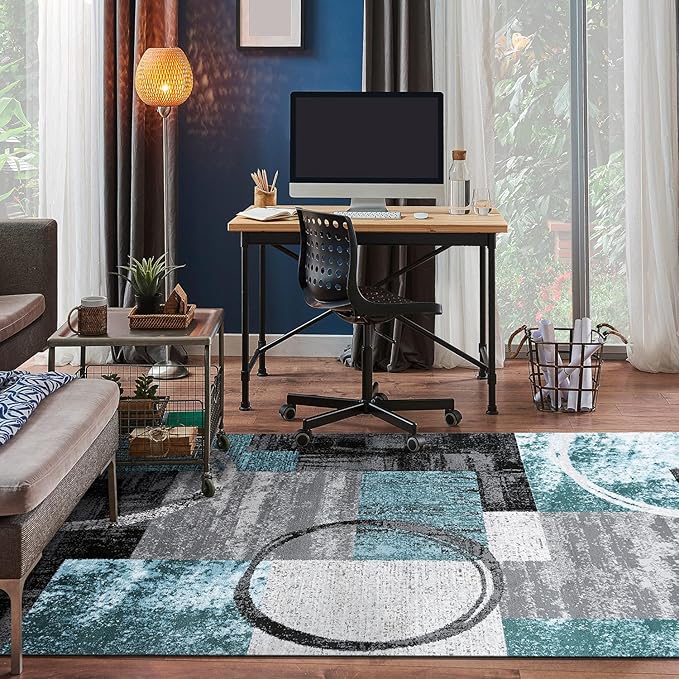 Rugshop Contemporary Circle Design Area Rug, Durable Fade-Resistant Carpet Alfombras for Bedroom, Living Room and Dining Room, Gray, 5'3" x 7'3"