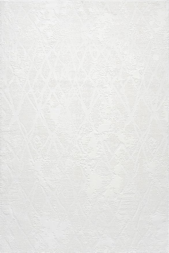 Adel Modern Area Rug for Living Room, 6x9 Rustic Distressed Abstract Cream Neutral Rug, Medium Pile Stain Resistant Carpet for Bedroom, Dining Room or Kitchen (6' x 9', Cream)