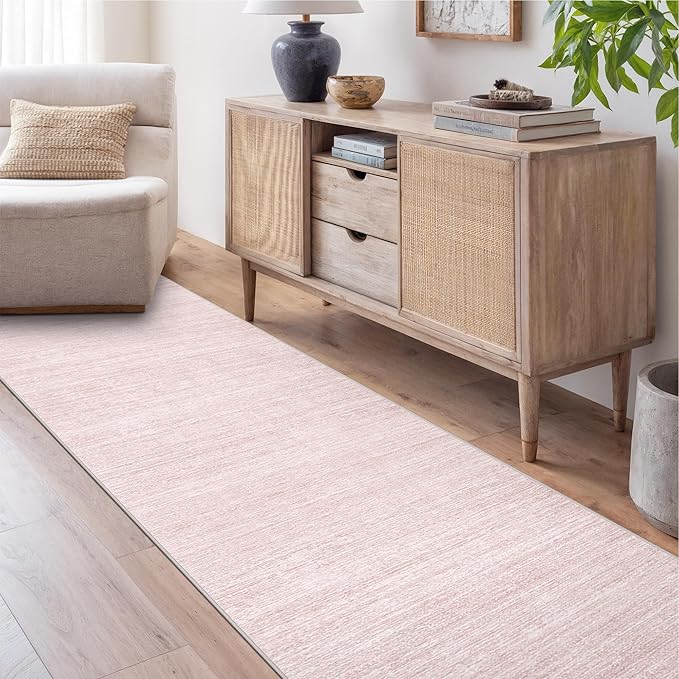 Art&Tuft Non-Slip Runner Rug - 2x12 Runner Rug Washable Low-Pile Rugs Runners, Soft Distressed Carpet Runner for Bedroom Bathroom Kitchen Laundry Living Room, Lightpink
