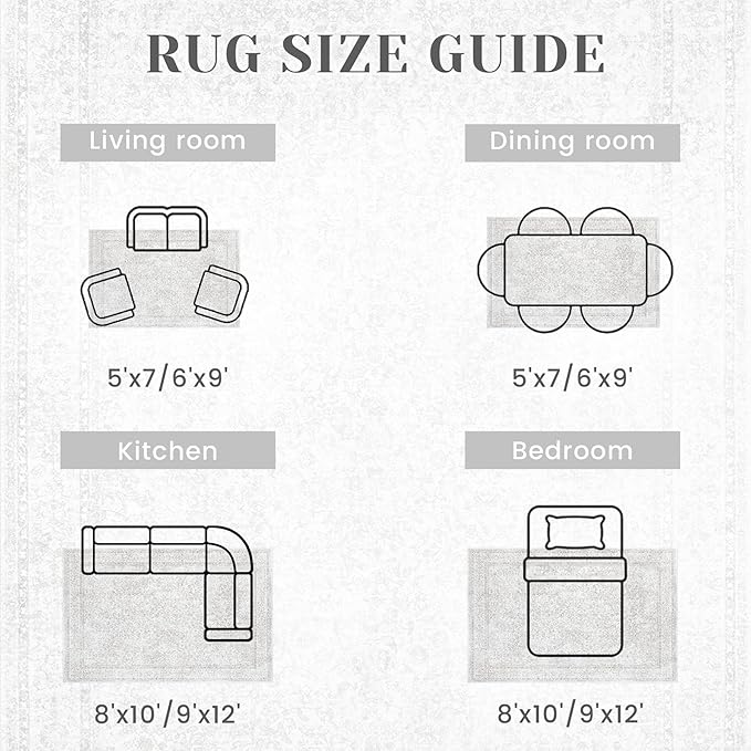 6x9 Area Rugs for Living Room: Washable Vintage Floral Rug Low Pile Non-Slip Boho Carpet for Nursery Bedroom Dining Room (Floral Grey, 6'x9')