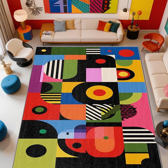 Pop Art Rugs for Entryway - Colorful Abstract Heart Area Rugs 3x4, Hippie Aesthetic Funky Non Slip Foldable Indoor Throw Carpet Home Decor #C054