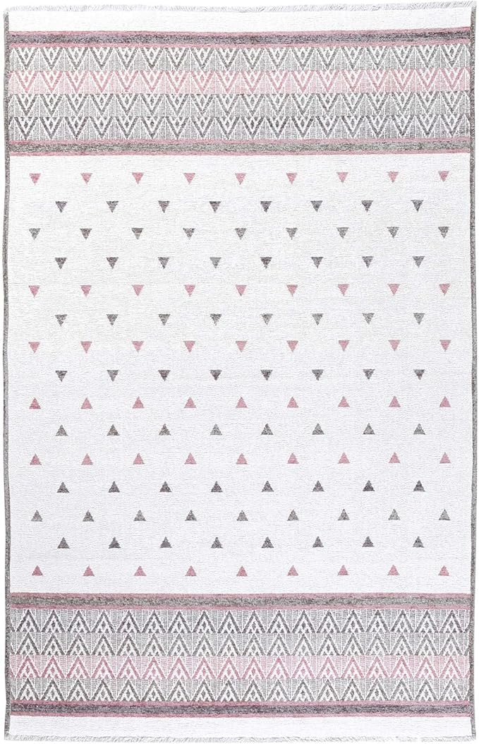 Alfa Rich 5x8 Mauve Gray Off White Washable Area Rugs for Living Room Bedroom Kitchen Decor Cotton