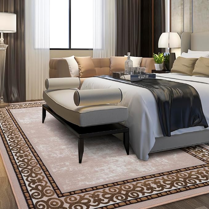 Antep Rugs Alfombras Bordered Modern 3x5 Non-Slip (Non-Skid) Low Pile Rubber Backing Indoor Area Rug (Beige, 3' x 5')