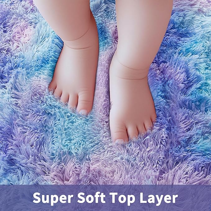 Ophanie Soft Fluffy Shaggy Rugs for Bedroom Living Room Dorm Nursery Home Decor Aesthetic, Color Rainbow Purple,Size 4' Round
