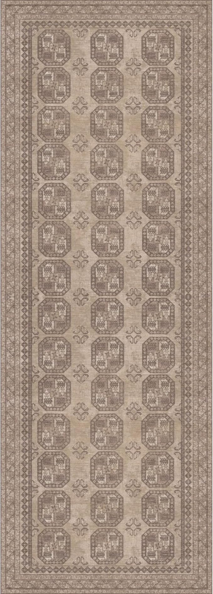 Kuden 2'6"x7' Runner Rug, Machine Washable Area Rug with Non-Slip Backing, Vintage Style, Soft, Easy Clean, Low Pile Rug for Hallway, Entryway, Kitchen, Bedroom