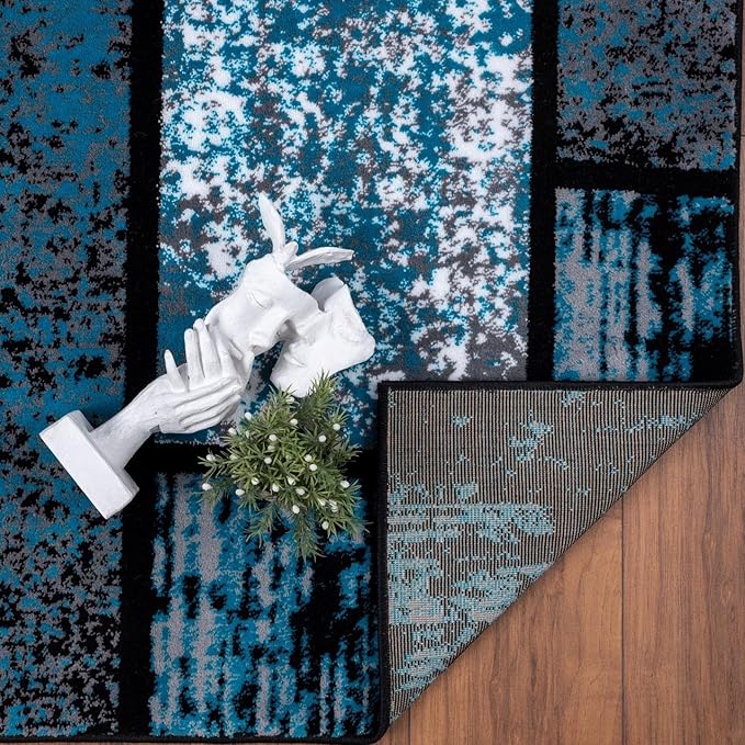 LUXE WEAVERS Modern Geometric Squares Turquoise 4x5 Area Rug for Living Room