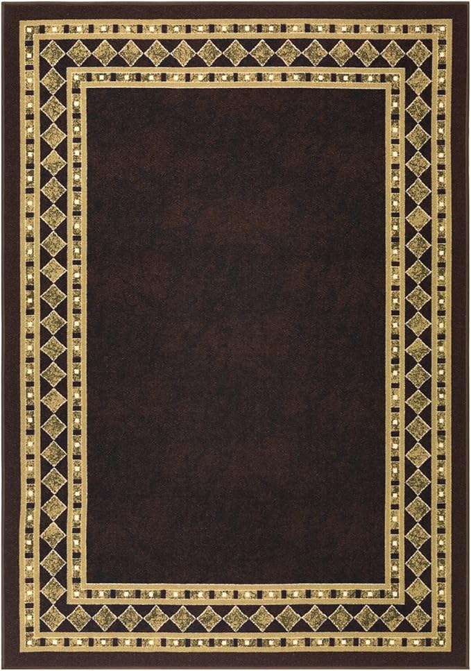Antep Rugs Alfombras Modern Bordered 5x7 Non-Skid (Non-Slip) Low Profile Pile Rubber Backing Indoor Area Rugs (Brown Beige, 5' x 7')