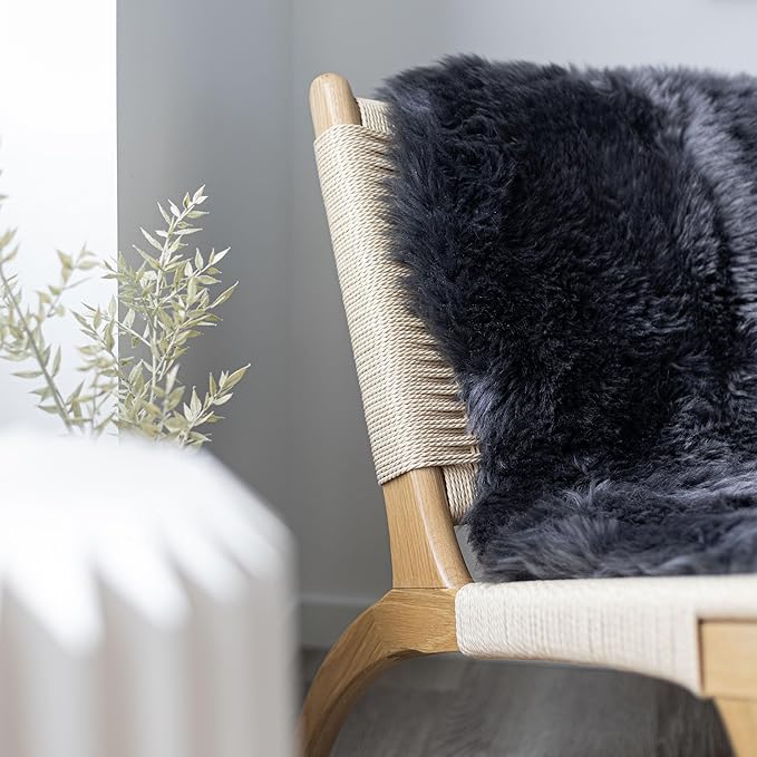 Sheepskin Long Hair 2x3 ft | Bedside Rugs for bedrooms, Sofa, Chair or The Dining Table | Each Sheepskin Rug is Unique and Created by Nature | Small Fluffy Rug in Color Dark Grey