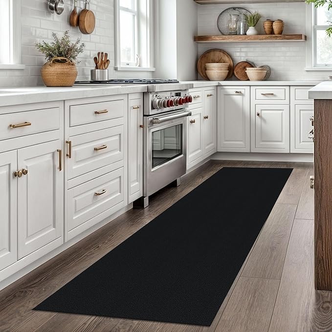 EARTHALL Washable Runner Rug 2x7 Ft Non Slip Runners for Hallways Cotton Rubber Backed Kitchen Runner Braided Indoor Floor Carpet Runners for Entryway, Hallway, Kitchen, Bedroom, Black